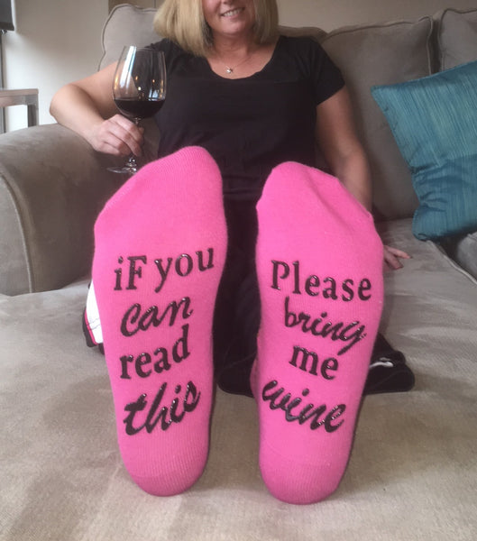 Please Bring Me Wine Pink Non-Slip Socks