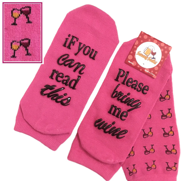 Please Bring Me Wine Pink Non-Slip Socks